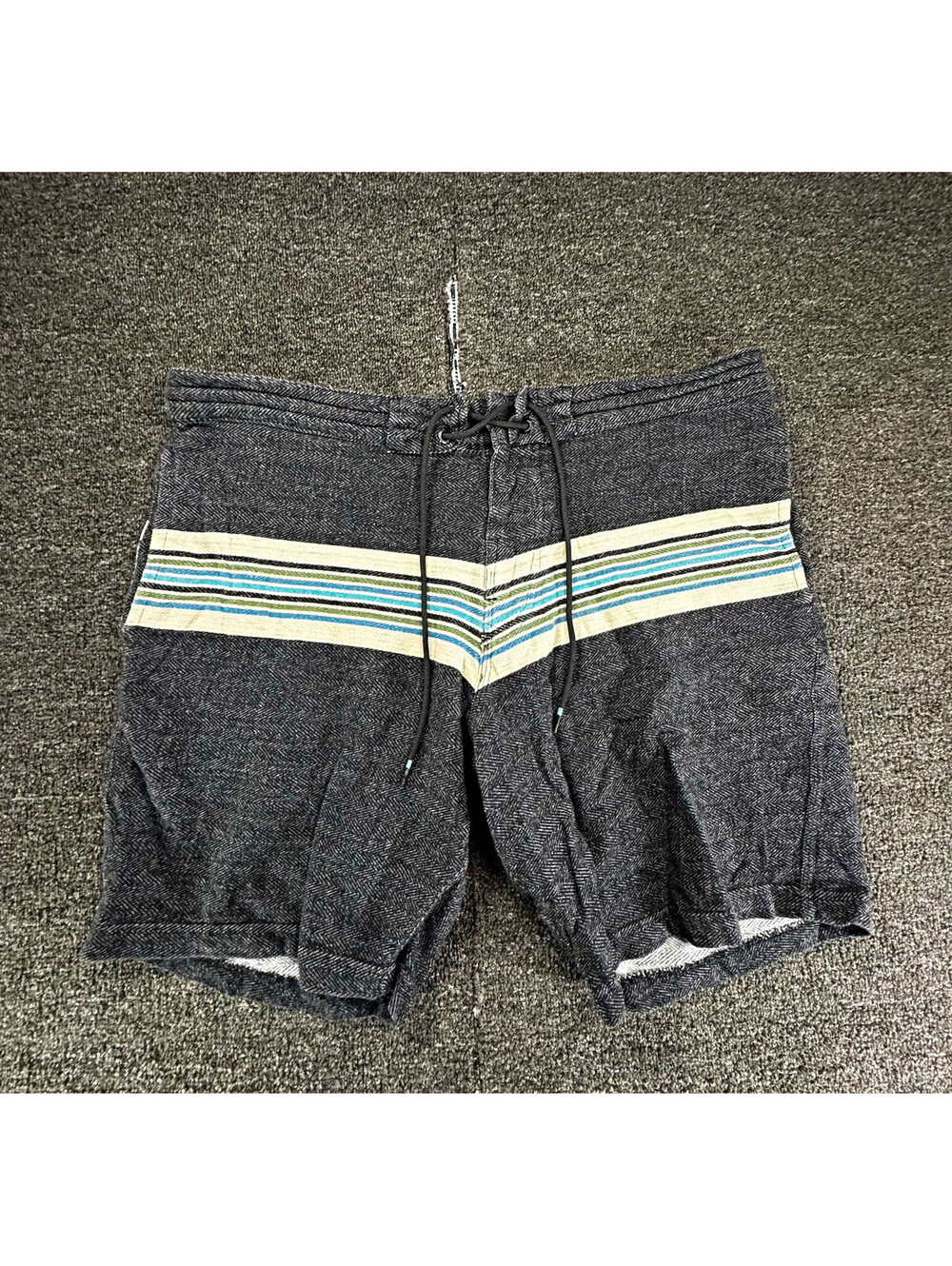 Vissla Mens XL Gray Knit Cotton Sweat Shorts Striped Drawstring Pockets